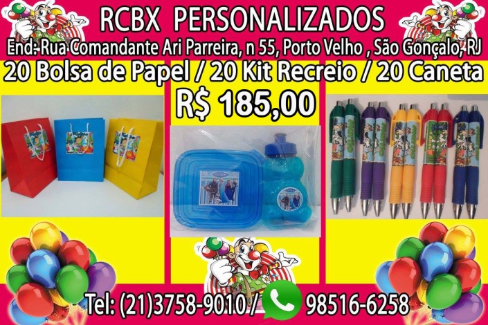 Kit de lembrancinha personalizado bolsa de papel kit recreio e caneta